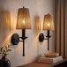 Jute Set van 2 handgemaakte lampenkappen, bohemien wandlamp met zwarte metalen fitting