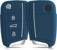 kwmobile autosleutel hoesje geschikt voor VW Golf 7 MK7 3-knops autosleutel hoes - Siliconen autosleutel behuizing - Auto sleutel case met honingraat - Sleuteletui in donkerblauw / wit