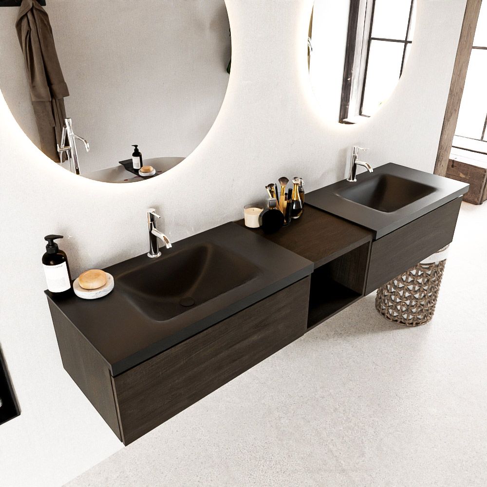 Mondiaz Bukla badmeubel dubbele wasbak 160cm dark brown en urban