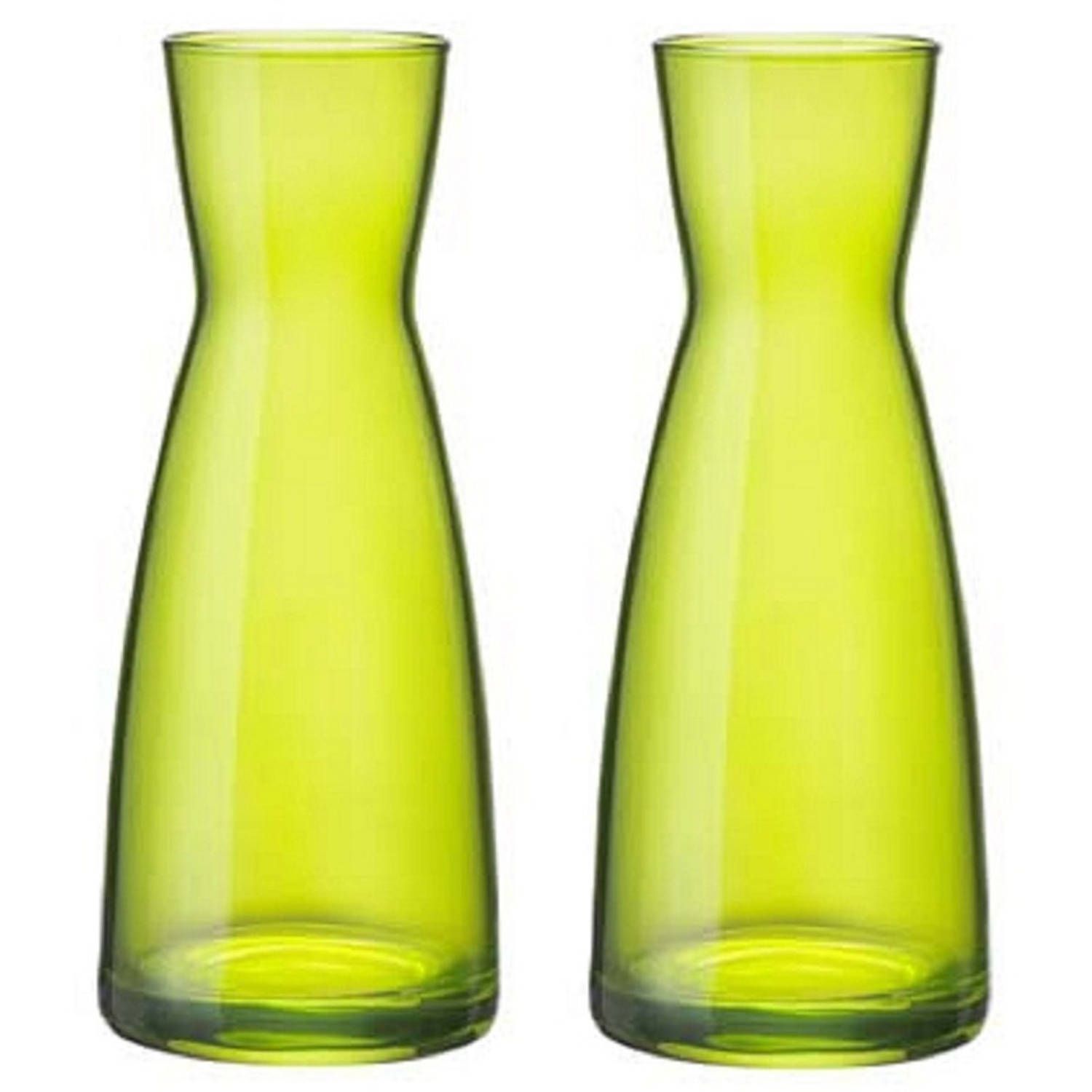 2x Bloemenvaas Karaf Groen Glas 20.5 x 8 cm - Home Deco Vaas