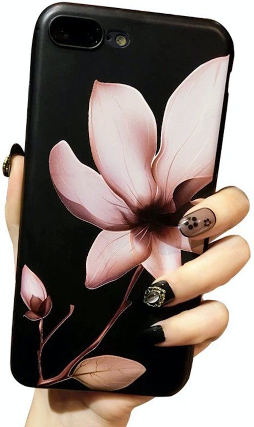 LuxuryCase Luxe 3D Bloemen Flower Cover voor iPhone 7 Plus / 8 Plus - Roze / Zwart