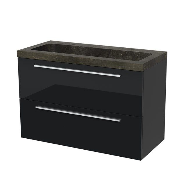 Maxaro Badkamermeubel 100cm Modulo Hoogglans Zwart Blue Stone