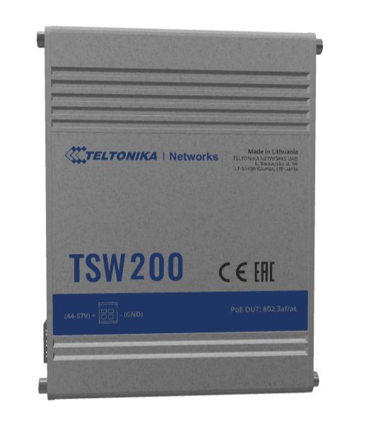 Teltonika TSW200 - 8-Port Gigabit Ethernet PoE+ Switch with SFP Slots - Aluminum