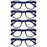 Opulize Pop 5 Stuks Retro Ronde Glad Mat Blauw Mannen Vrouwen Leesbril Scharnieren Met Veer RRRRR2-3 +1,00