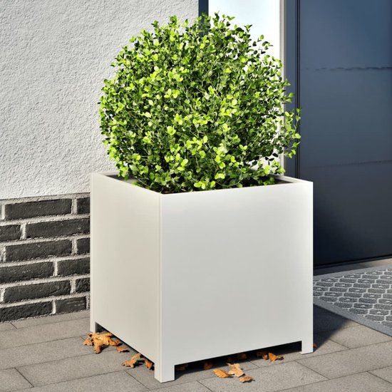 vidaXL Plantenbak - 50x50x50 cm - Staal - Wit - 2 stuks