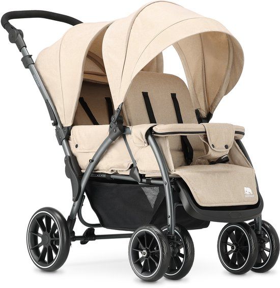 Deryan Luxe Elena Dubbele buggy - duo buggy - tandem buggy - Compact en lichtgewicht - Nougat