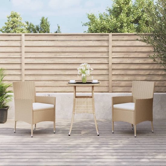 The Living Store Tuinset - Modern Poly Rattan - Beige - Tafel 55x75 cm - Stoel 61x60x88 cm - Kussen 47x46x5 cm