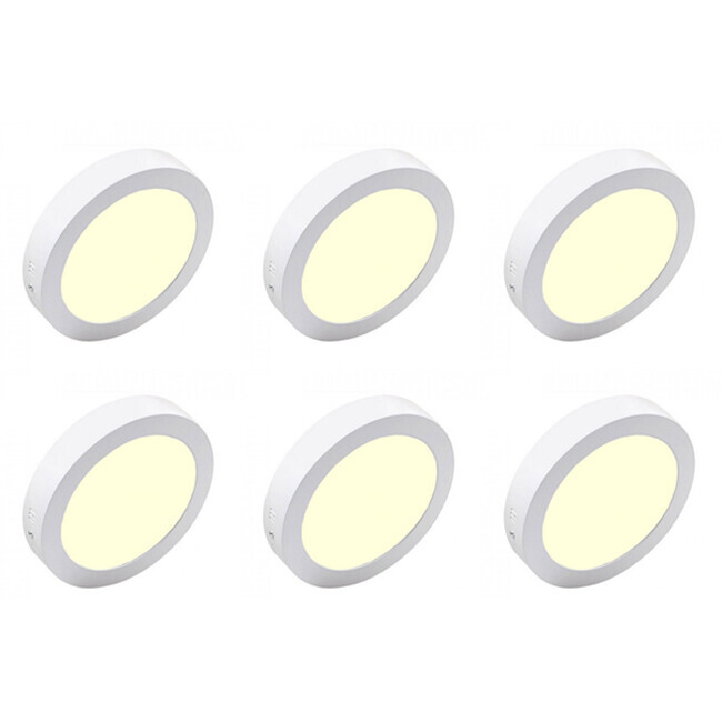 BES LED LED Downlight 6 Pack - Opbouw - Rond 18W - Warm Wit 3000K - Mat Wit Aluminium - Ã˜225mm