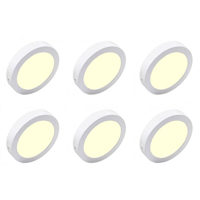 BES LED LED Downlight 6 Pack - Opbouw - Rond 18W - Warm Wit 3000K - Mat Wit Aluminium - Ø225mm
