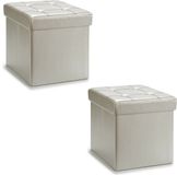 Giftdecor Poef Square BOX - 2x - hocker - opbergbox - zilvergrijs - polyester/mdf - 31 x 31 cm - opvouwbaar