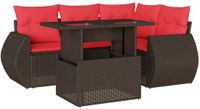 vidaXL 5-delige tuinbankset met kussens, bruin polyrotan