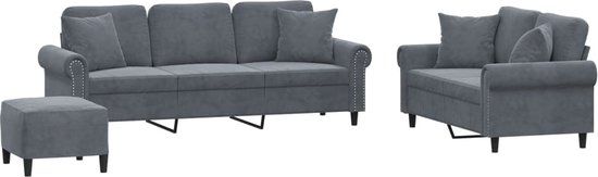 vidaXL 3-delige Loungeset met kussens fluweel donkergrijs