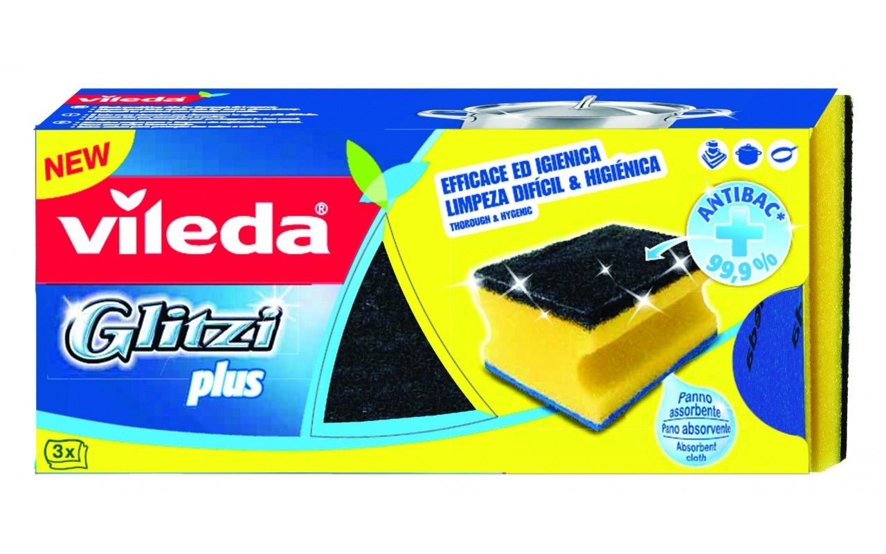 Vileda 139787 - Sponzen - Zwart, Blauw, Geel - 3 stuks