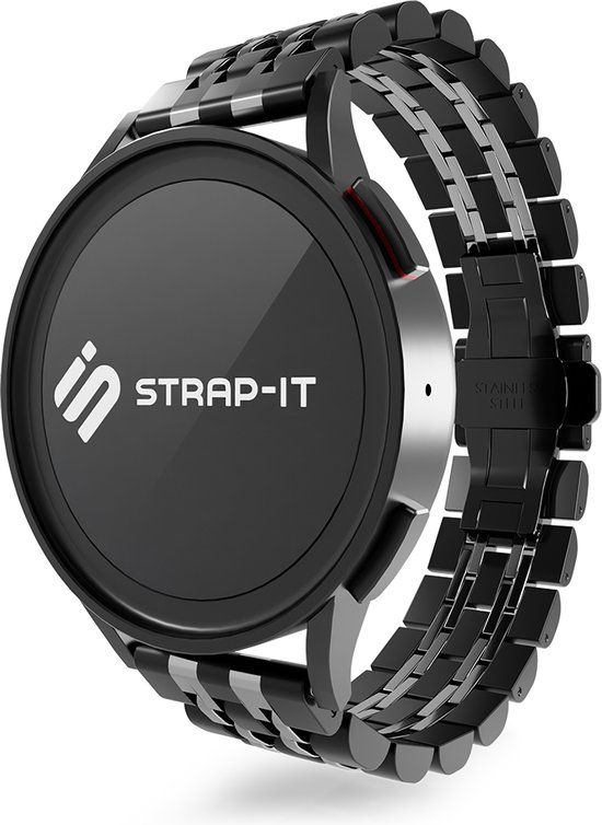 Strap-it Smartwatch bandje 20mm - Luxe duo stalen schakel horlogeband - Zwart/Zilver