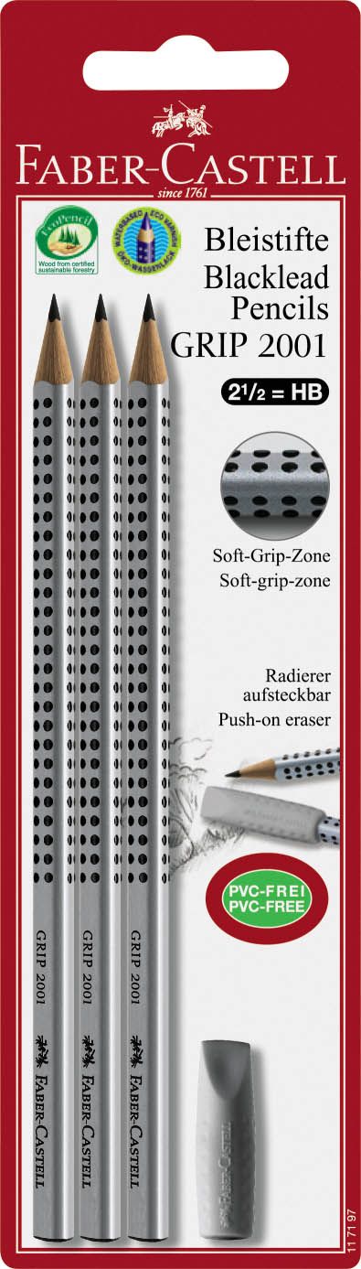 Faber-Castell 34197 Grafietpotloden - 3 stuks - Zwart, Zilver