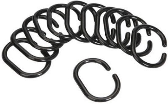 Differnz Douchegordijnringen - C-minor - Zwart - 12 stuks