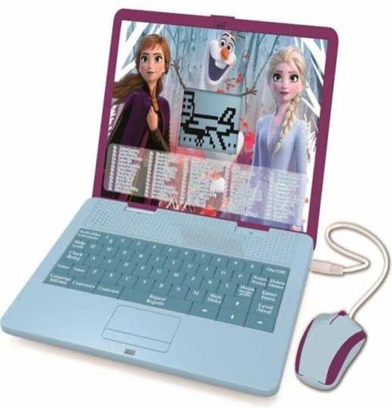 Lexibook JC598FZi2 Disney Frozen 2-educatieve en tweetalige laptop Spaans/Engels-meisjes speelgoed met 124 activiteiten om te leren, spelletjes en muziek te spelen met Elsa & Anna-Blauw/Paars