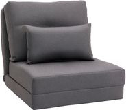 HOMCOM Vloer Fauteuil 2-in-1 Vouwbed met Verstelbare Rugleuningbank, Linnen, Donkergrijs