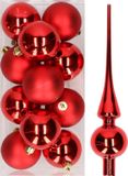 Decoris Kaemingk B.V. 12x Kerst rode kunststof kerstballen met glazen piek glans - Kerstversiering