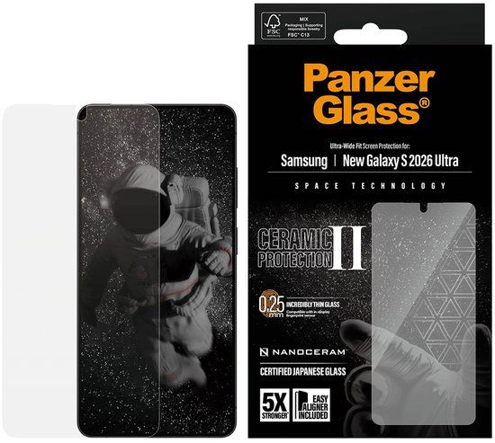 PanzerGlass Screenprotector Samsung Galaxy S26 Ultra Glazen | PanzerGlass Ceramic Screenprotector - Case Friendly