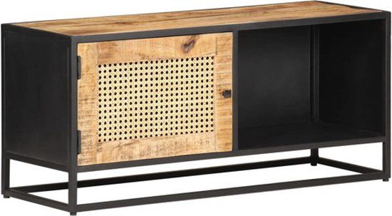 VidaXL TV-meubel 90x30x40 cm ruw mangohout en natuurlijk riet