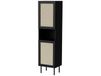 Vitrine avec façades en rotin et niche de rangement noire 190cm