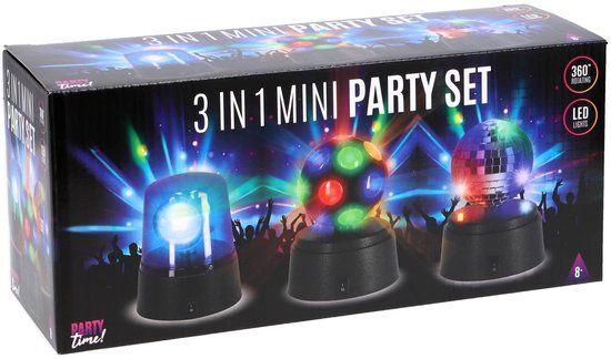 Party Time Mini disco licht set - 3-delig - Multicolor