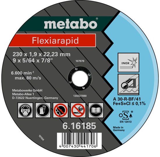 Metabo Doorslijpschijf Flexiarapid 105x1 6mm inox A46-R