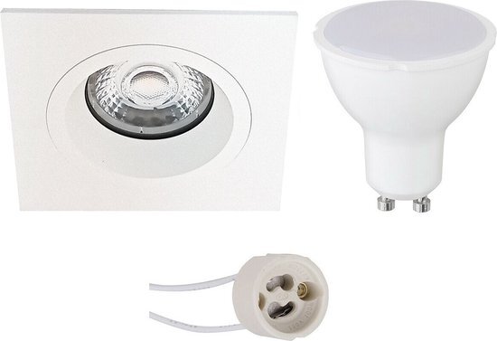 LED Spot Set - Pragmi Rodos Pro - GU10 Fitting - Dimbaar - Inbouw Vierkant - Mat Wit - 6W - Natuurlijk Wit 4200K - 93mm