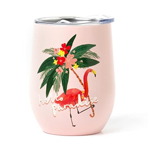 Legami Thermosbeker, 325 ml, Hot & Cold, Ø 9 cm, van dubbelwandig roestvrij staal en kunststof, flamingo-motief, herbruikbaar, luchtdicht deksel met gat voor rietje, licht, duurzaam