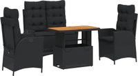 vidaXL 4-delige tuinset met kussens, zwart, polyrotan