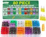 Bolatus 80 stuks autozekeringen, mini en medium gesorteerde autozekeringen, set 2A, 3A, 5A, 7,5A, 10A, 15A, 20A, 25A, 30A, 35A, 40A, zekeringen voor camper, auto, vrachtwagen, motorfiets + trekker
