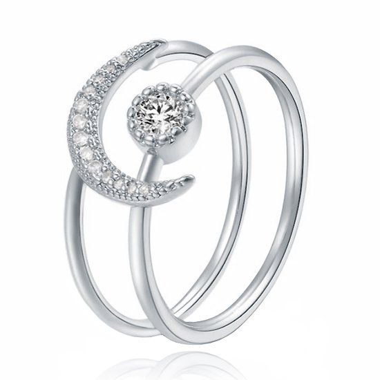 LGT JWLS Lookinggoodtoday Dames Ring Zilverkleurig met Maan en Zirkonia Steen-18mm