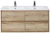 BES LED Porto Badmeubelset 120 cm - 4 Laden Natuur Eiken - Keramische Wastafel Wit Slim