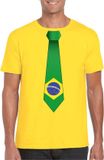 Bellatio Decorations Shoppartners Bv Geel t-shirt met Braziliaanse vlag stropdas heren - Brazilie fan supporter XXL