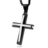 Mendes Jewelry Schakelketting Venetiaans Zwart met Zwart-Zilverkleurig Kruis Hanger