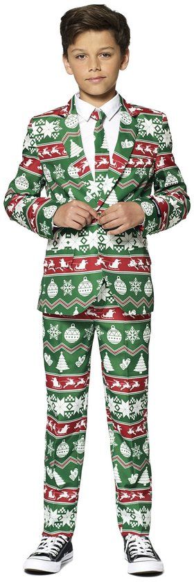 Suitmeister Christmas Green Nordic Kids Pak - Kerst Pak - Groen - Maat XL
