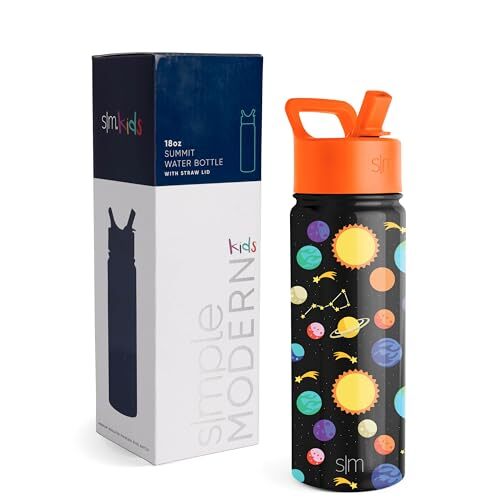 Simple Modern Simple Modern Kinderwaterfles met rietdeksel | Geïsoleerde roestvrijstalen herbruikbare beker voor peuters, meisjes, jongens | Summit Collection | 18 oz, zonnestelsel