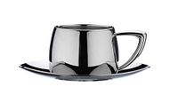 Café Stal DC-508 Art Deco 18/10 roestvrijstalen espressokop en schotel met Cool Touch holle handgrepen, spiegel gepolijst, zilver