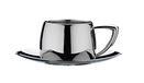 Café Stal DC-508 Art Deco 18/10 roestvrijstalen espressokop en schotel met Cool Touch holle handgrepen, spiegel gepolijst, zilver