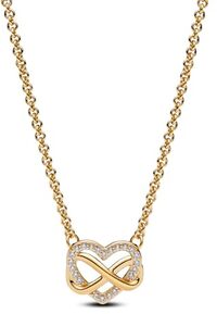 Pandora Moments Funkelnde Unendlichkeits-Herz Collier-Halskette aus Sterling Silber mit vergoldeter Metalllegierung und Zirkonia Steinen, Größe 50cm, 362666C01-50