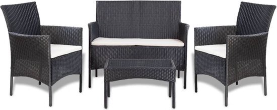 vidaXL Loungeset poly rattan zwart en crÃ¨mewit 7-delig