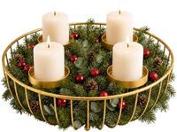 Merkloos / Sans marque Relaxdays Adventkrans, 4 stompkaarsen, goud