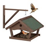 Relaxdays Vogelvoederhuisje hangend, hout, voor aan de muur, HxBxD: 35 x 42,5 x 40,5 cm, balkon, tuinvogels, donkerbruin
