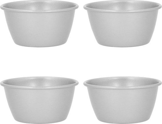 Krumble Puddingvorm - Set van 4 - Timbaalvorm - Puddingvorm - Pannacottavorm - Lichtgrijs - Metaal - 8 x 4 cm