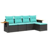VidaXL Loungeset 5-delig met kussens, polyrattan, zwart