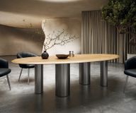 DELIFE Table à manger Edge ovale 280x130x2,5 chêne naturel Pilier acier inoxydable brossé Flow-Edge