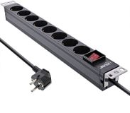 InLine® 19 contactdoos, 8-voudig aardingscontact, met schakelaar, 2m, zwart