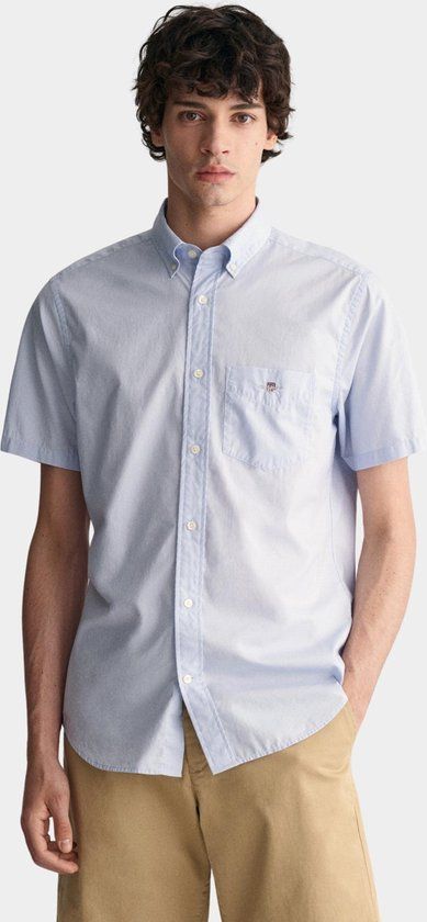 GANT Poplin SS Shirt - Blauw - Maat XL - Heren