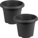 Hega hogar Set van 2x antraciet grijze ronde plantenpotten D 18 x H 14 cm - Kunststof
